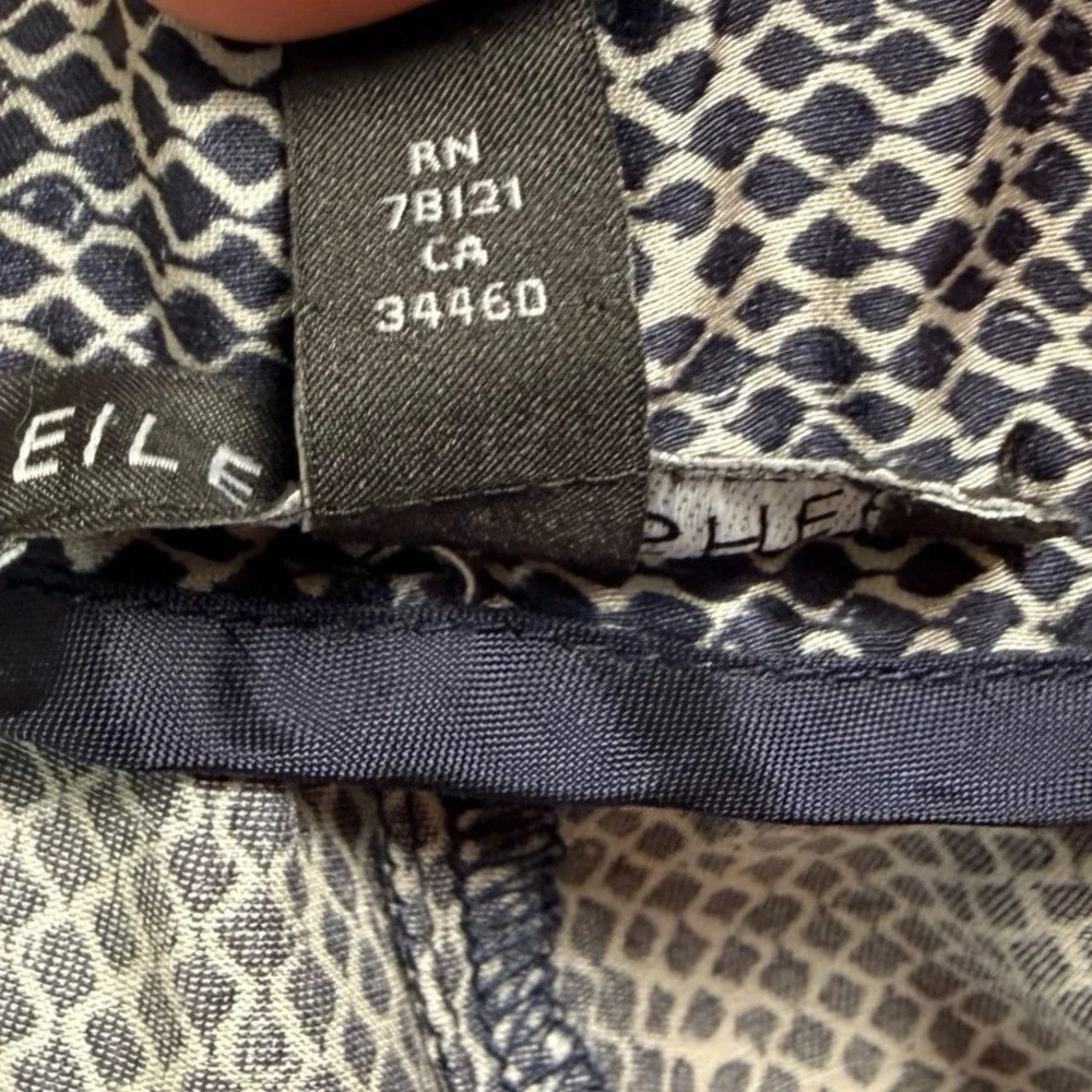 Eileen Fisher Silk Ankle Pants Small Midnight Chainette Print Pull On